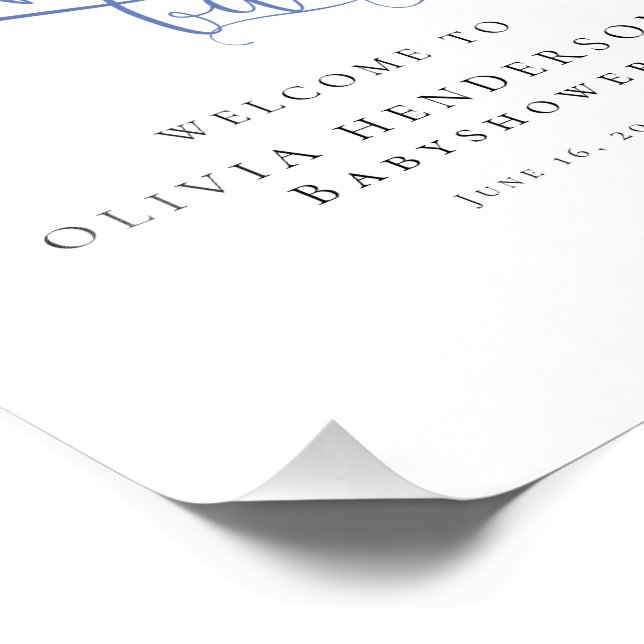 Moderne Minimalistische Blue Calligraphy Baby-Dusc Fotodruck (Ecke)