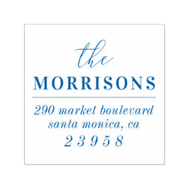 Moderne Minimalistische Blue Family Name Rücksende Permastempel