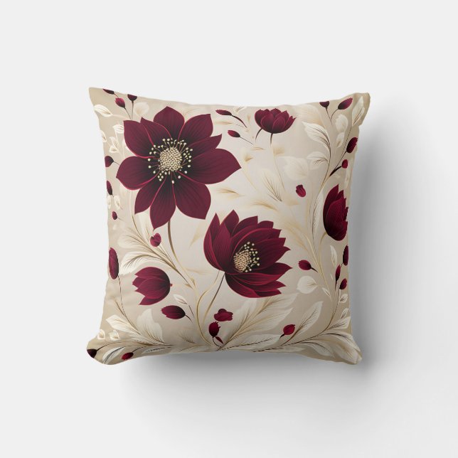 Moderne Minimalistische Blume in Burgund Kissen (Vorderseite)