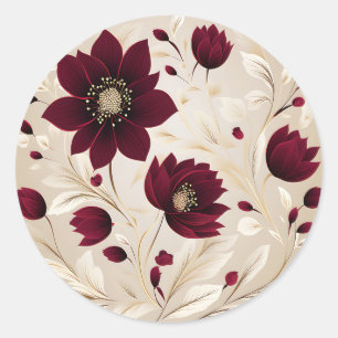 Moderne Minimalistische Blume in Burgund Runder Aufkleber