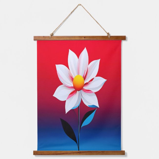 Moderne Minimalistische Blume Kunst Wandteppich Mit Holzrahmen (Vorderseite)