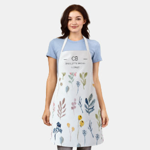 Moderne Minimalistische Blume Mit Monogramm Schürze