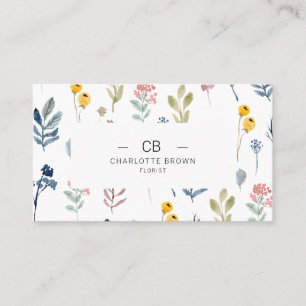 Moderne Minimalistische Blume Mit Monogramm Visitenkarte