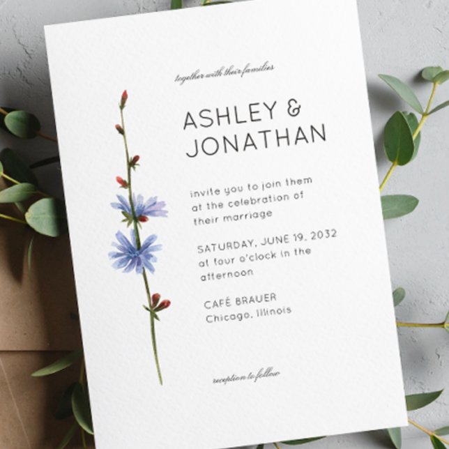 Moderne Minimalistische Blumen-Detail-Hochzeit Einladung (Von Creator hochgeladen)