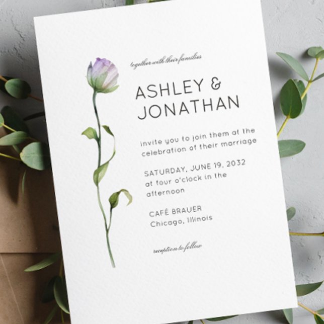 Moderne Minimalistische Blumen-Detail-Hochzeit Einladung (Von Creator hochgeladen)