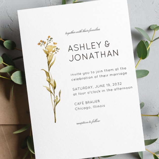 Moderne Minimalistische Blumen-Detail-Hochzeit Einladung (Von Creator hochgeladen)