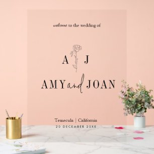 Moderne Minimalistische Blumenhochzeit Willkommen Acrylschild