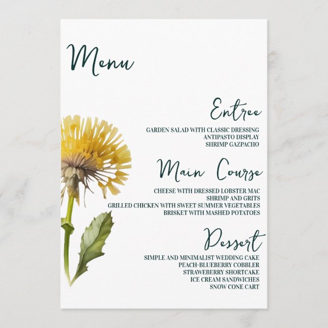 Moderne Minimalistische Blumenkarten mit Hochzeits Menükarte (Vorderseite)