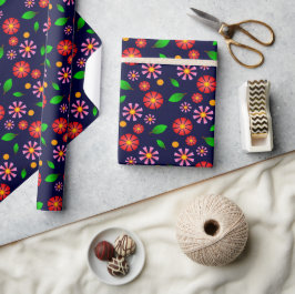 Moderne minimalistische Blumenmuster dunkelblau Geschenkpapier