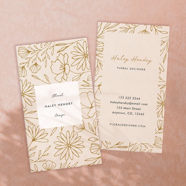 Moderne Minimalistische Blumenmuster Rose Gold Visitenkarte (modern minimalist floral pattern gold and cream flower business card)