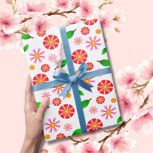 Moderne minimalistische Blumenmuster weiße Hinterg Geschenkpapier