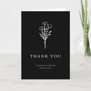 Moderne Minimalistische Blumenstrauß Black Wedding Dankeskarte