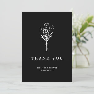 Moderne Minimalistische Blumenstrauß Black Wedding Dankeskarte