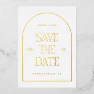 Moderne minimalistische Bogen Save-the-Date Echtgo Folieneinladung