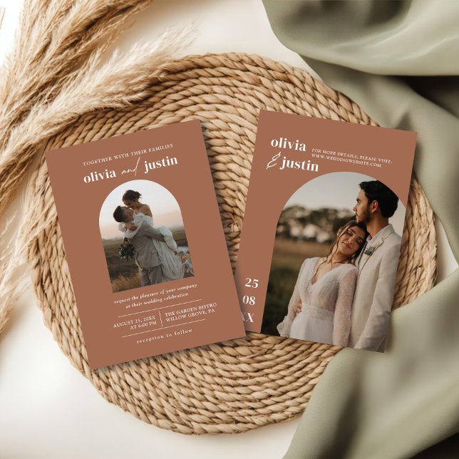 Moderne Minimalistische Boho Arch Foto Hochzeit Einladung (Von Creator hochgeladen)