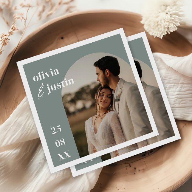 Moderne Minimalistische Boho Arch Foto Hochzeit Serviette (Von Creator hochgeladen)