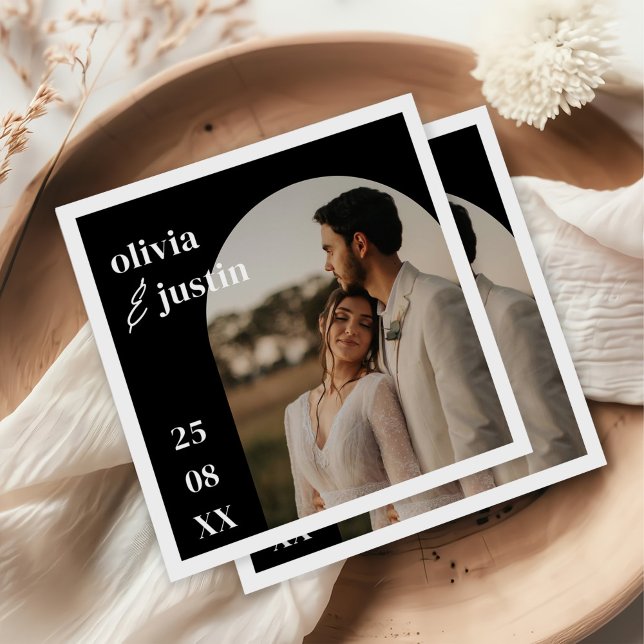 Moderne Minimalistische Boho Arch Foto Hochzeit Serviette (Von Creator hochgeladen)