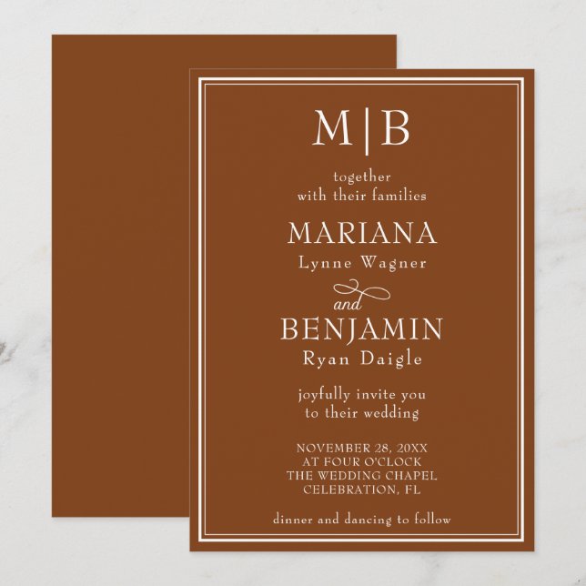 Moderne Minimalistische Boho Brown Hochzeit Einladung (Vorne/Hinten)