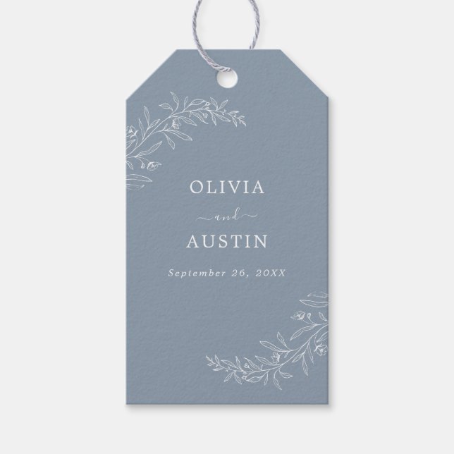 Moderne Minimalistische Boho Dusty Blue Wedding Geschenkanhänger (Vorderseite)
