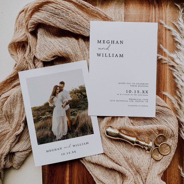 Moderne Minimalistische Boho Foto Wedding Einladung (Von Creator hochgeladen)