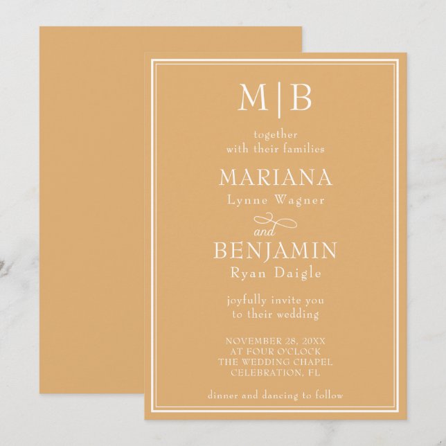 Moderne Minimalistische Boho-Gelbe Hochzeit Einladung (Vorne/Hinten)