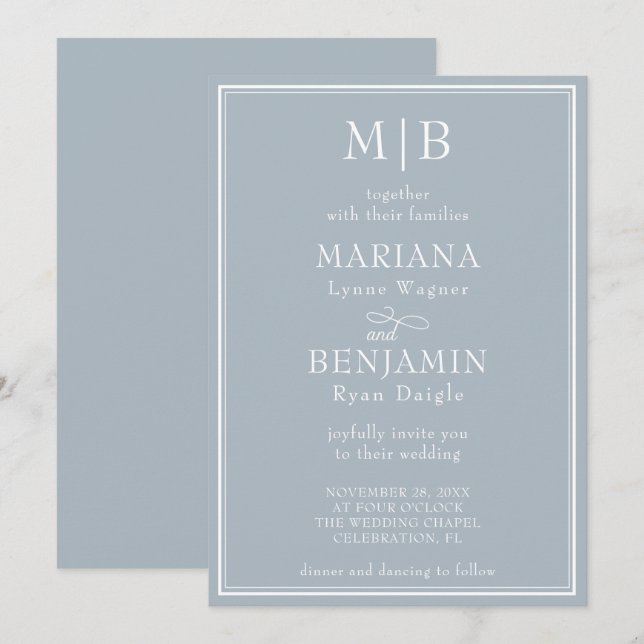 Moderne Minimalistische Boho Light Gray Wedding Einladung (Vorne/Hinten)