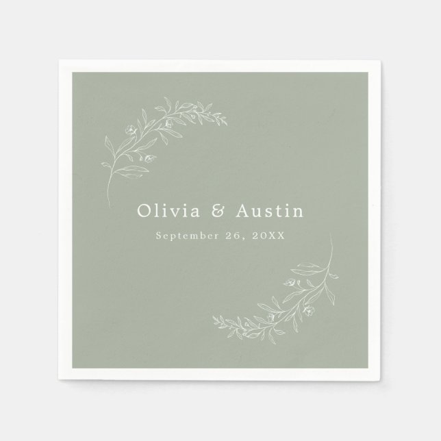 Moderne Minimalistische Boho Sage Green Wedding Serviette (Vorderseite)