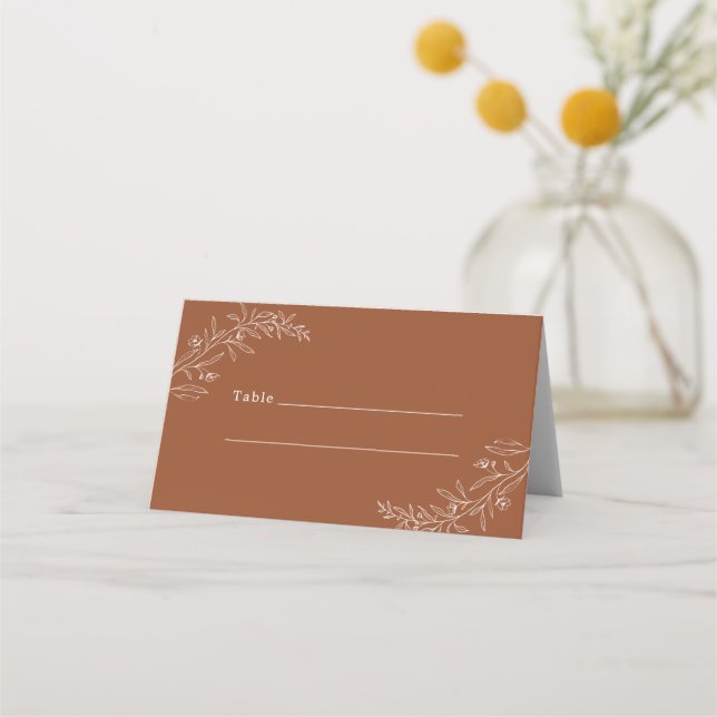 Moderne Minimalistische Boho Terracotta Wedding Platzkarte (Vorderseite)