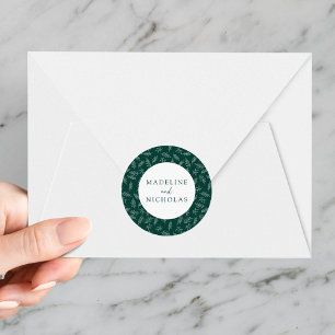 Moderne minimalistische botanische grüne Hochzeit Runder Aufkleber