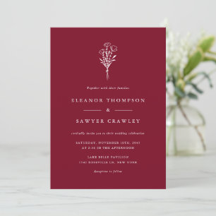 Moderne Minimalistische Botanische Hochzeit Burgun Einladung