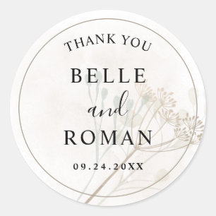Moderne minimalistische botanische Hochzeit Runder Aufkleber