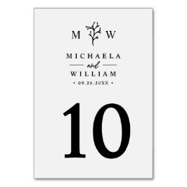 Moderne Minimalistische Botanische Monogramm-Hochz Tischnummer