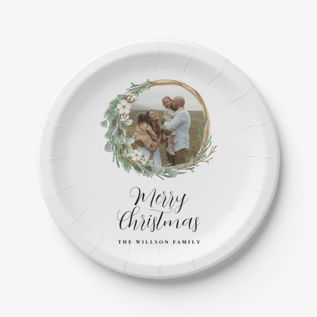 Moderne Minimalistische botanische Weihnachten Pappteller (Vorderseite)