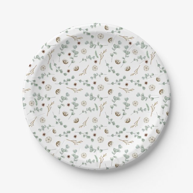 Moderne Minimalistische botanische Weihnachten Pappteller (Vorderseite)