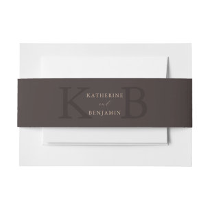 Moderne minimalistische braune Monogramm-Hochzeit Einladungsbanderole