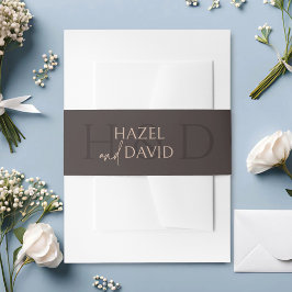 Moderne Minimalistische Braune Monogramm-Hochzeit Einladungsbanderole