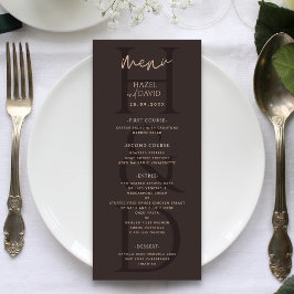 Moderne Minimalistische Braune Monogramm-Hochzeit Menükarte