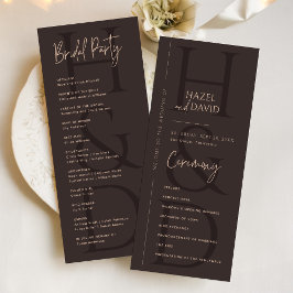 Moderne Minimalistische Braune Monogramm-Hochzeit Programm