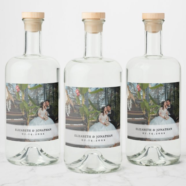 Moderne Minimalistische Braut- und Foto-Hochzeit Alkoholflaschenetikett (Flaschen)