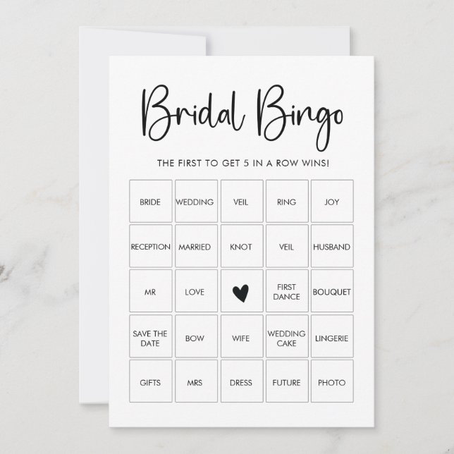 Moderne Minimalistische Brautparty Bingo Game Card Einladung (Vorderseite)