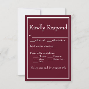 Moderne Minimalistische Burgund-Küche RSVP Karte