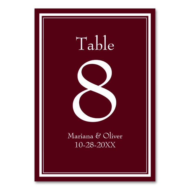 Moderne Minimalistische Burgund-Tischnummer Tischnummer (Vorderseite)