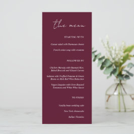 Moderne Minimalistische Burgunder Hochzeitsmenü Menükarte