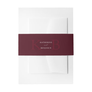 Moderne Minimalistische Burgunder-Monogramm-Hochze Einladungsbanderole