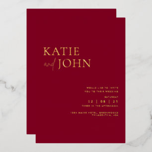 Moderne minimalistische burgunderrote Hochzeit Folieneinladung
