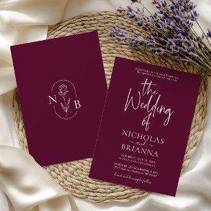 Moderne minimalistische burgunderrote Hochzeitskla Einladung