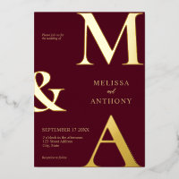 Moderne Minimalistische Burgundy Gold Monogram Wed