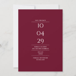 Moderne Minimalistische Burgundy-Hochzeit Save The Date
