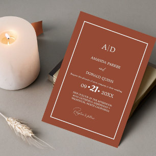 Moderne Minimalistische Burnt Orange Monogram Hoch Einladung