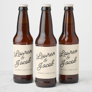 Moderne Minimalistische Champagner-Hochzeit Bierflaschenetikett